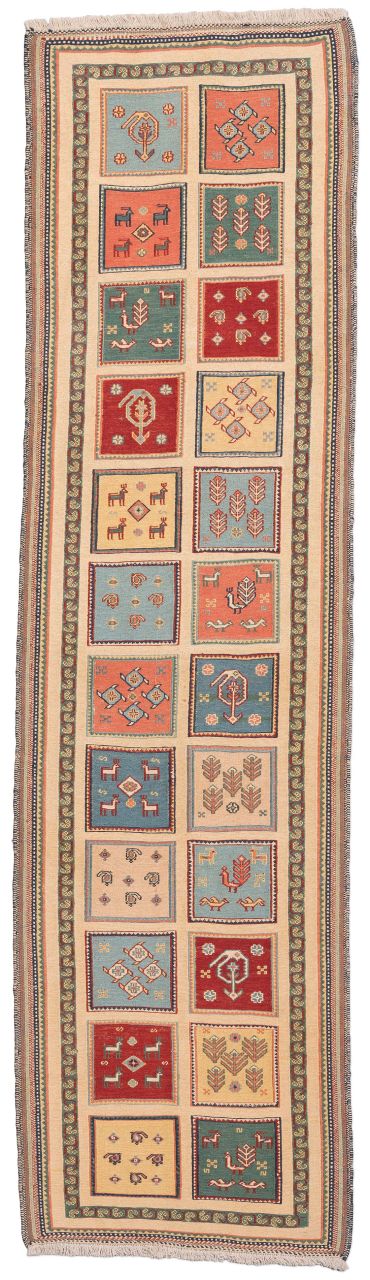 handgewebter Sumackkelim Afschar-Tabii aus Persien Maß 285x80 cm