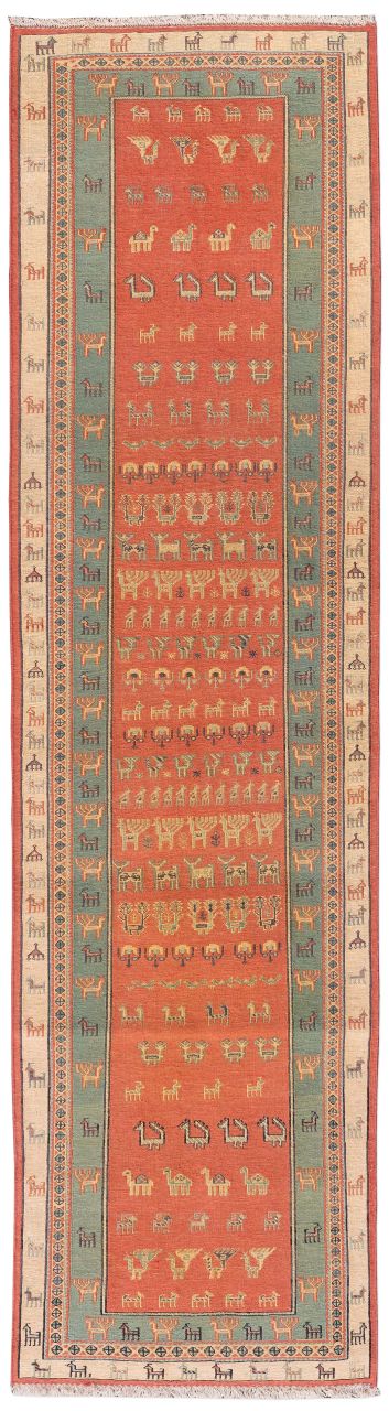 handgewebter Sumackkelim Afschar-Tabii aus Persien Maß 286x77 cm