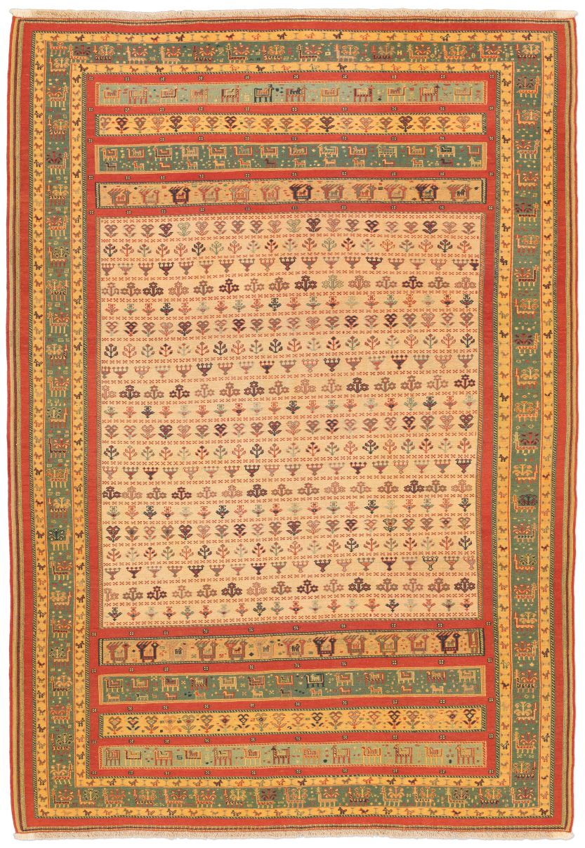 handgewebter Sumackkelim Afschar-Tabii aus Persien Maß 288x200 cm