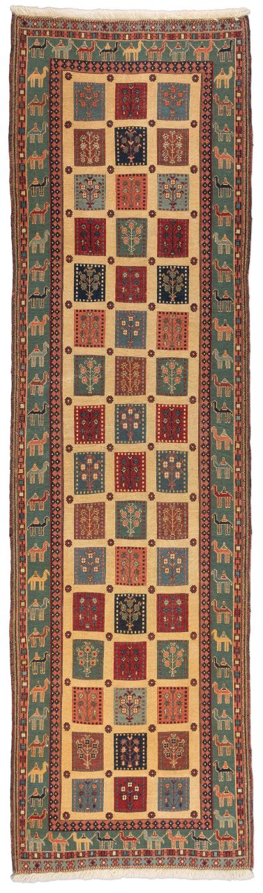 handgewebter Sumackkelim Afschar-Tabii aus Persien Maß 290x83 cm