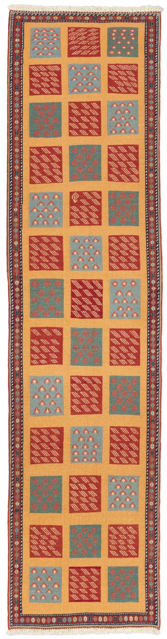 handgewebter Sumackkelim Afschar-Tabii aus Persien Maß 291x72 cm