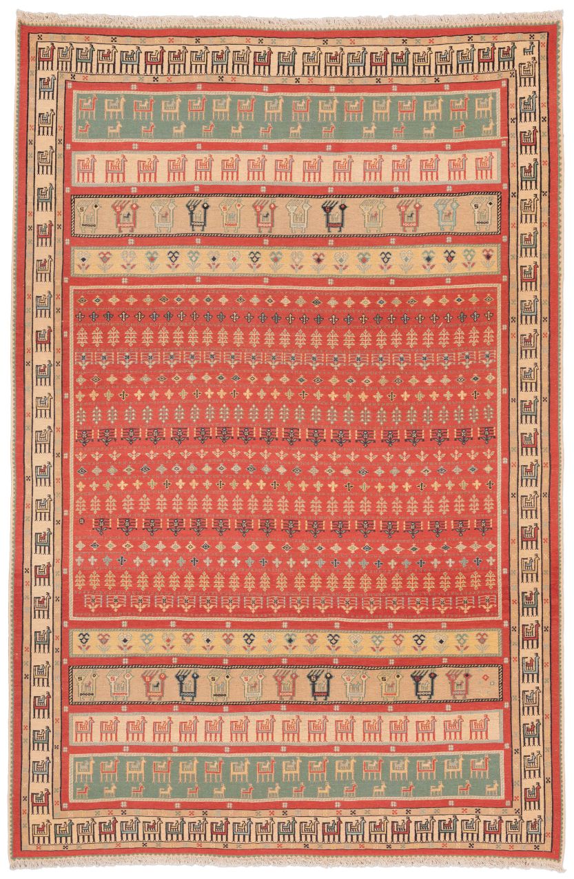 handgewebter Sumackkelim Afschar-Tabii aus Persien Maß 292x194 cm