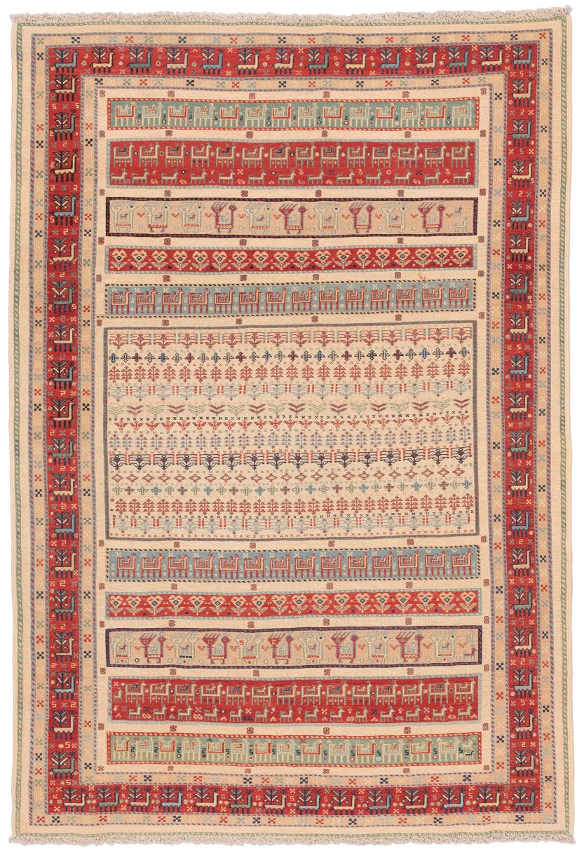 handgewebter Sumackkelim Afschar-Tabii aus Persien Maß 295x200 cm