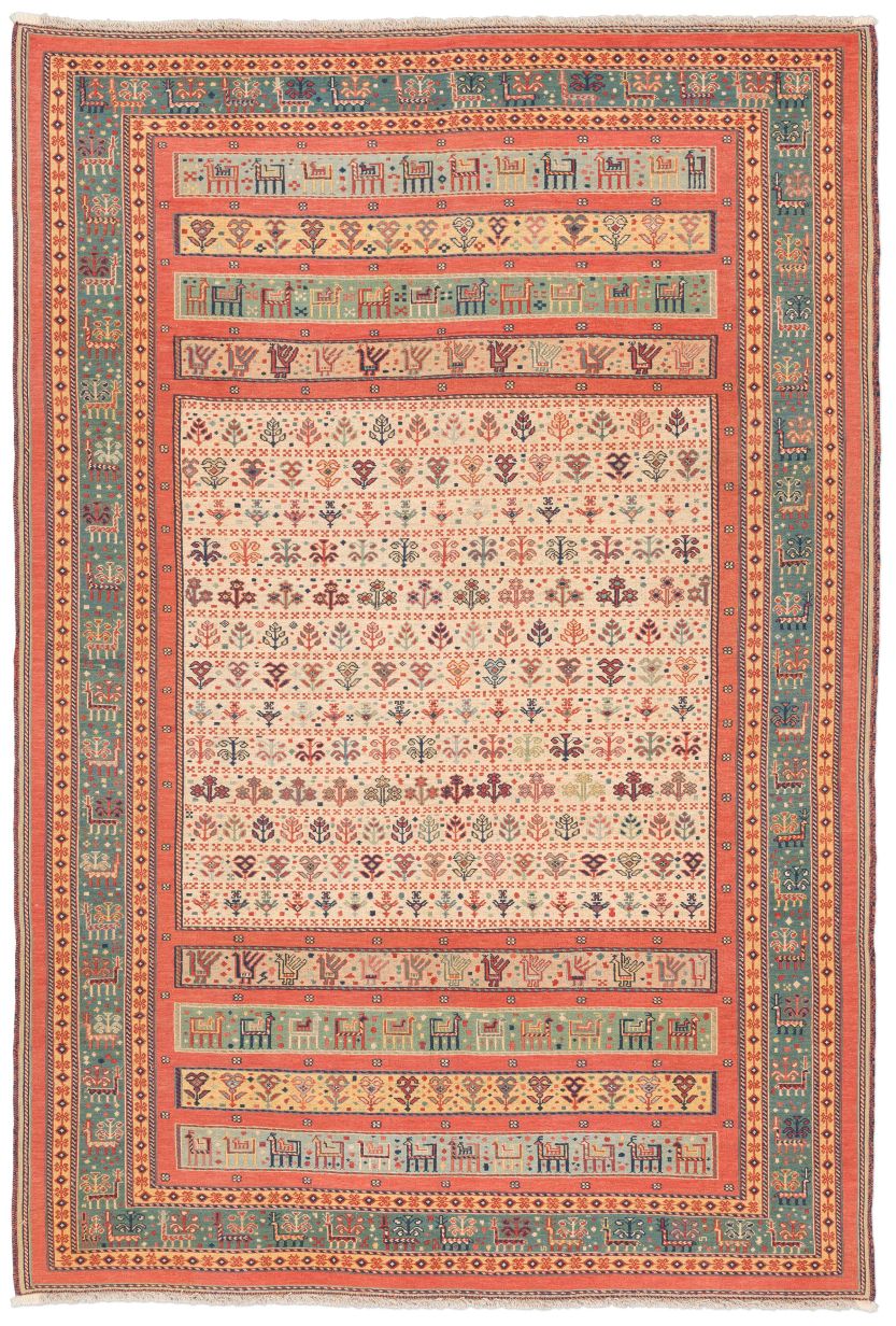 handgewebter Sumackkelim Afschar-Tabii aus Persien Maß 297x200 cm