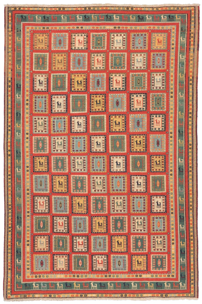 handgewebter Sumackkelim Afschar-Tabii aus Persien Maß 300x198 cm