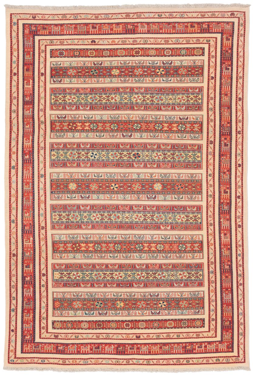 handgewebter Sumackkelim Afschar-Tabii aus Persien Maß 317x216 cm