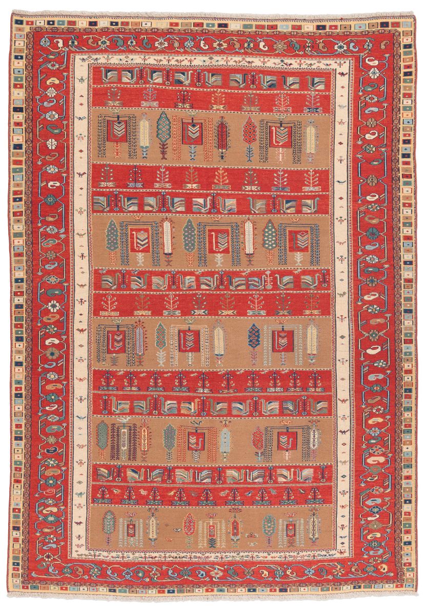 handgewebter Sumackkelim Afschar-Tabii aus Persien Maß 336x237 cm