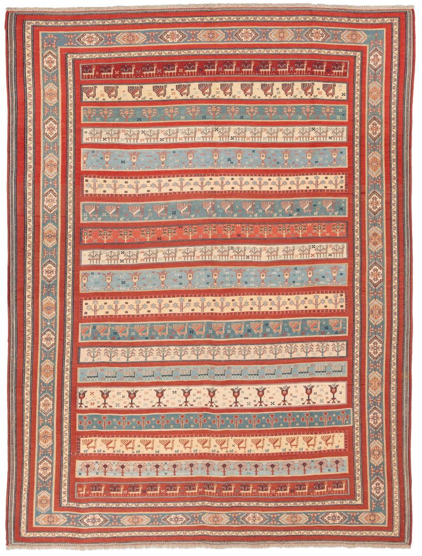 handgewebter Sumackkelim Afschar-Tabii aus Persien Maß 393x300 cm