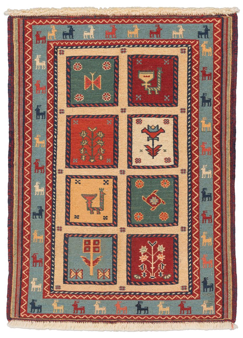 handgewebter Sumackkelim Afschar-Tabii aus Persien Maß 87x64 cm