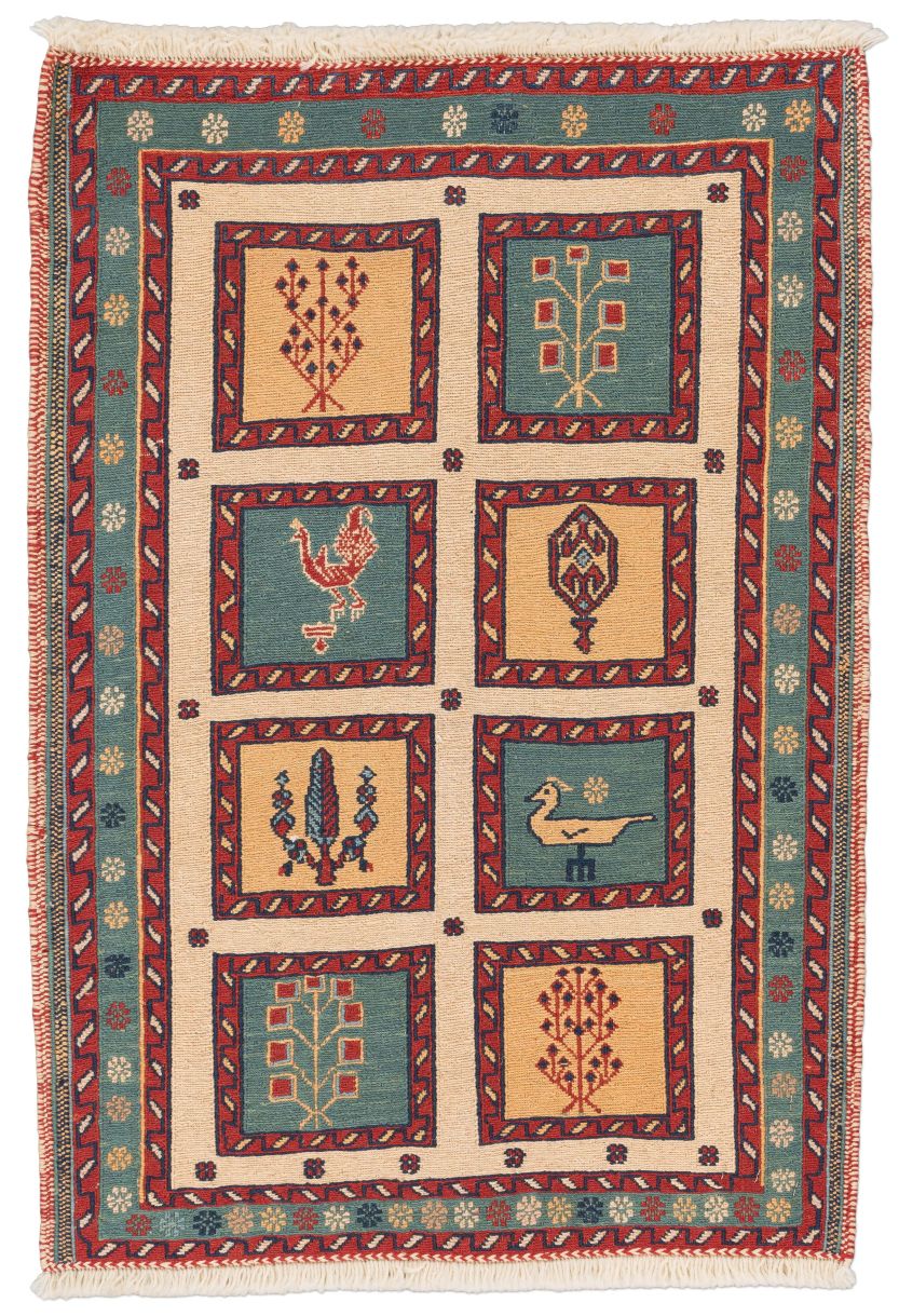 handgewebter Sumackkelim Afschar-Tabii aus Persien Maß 92x64 cm