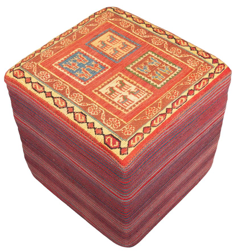 handgewebter Sumackkelim Afschar-Tabii-Sitzwürfel aus Persien Maß 44x45 cm