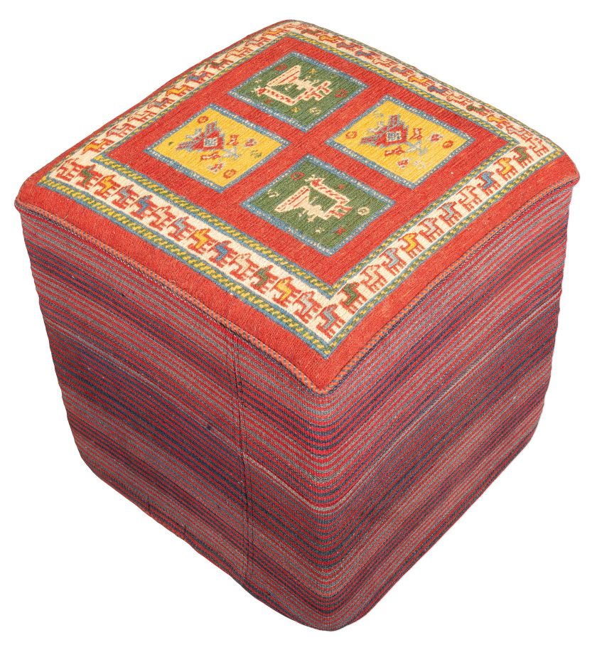 handgewebter Sumackkelim Afschar-Tabii-Sitzwürfel aus Persien Maß 45x45 cm
