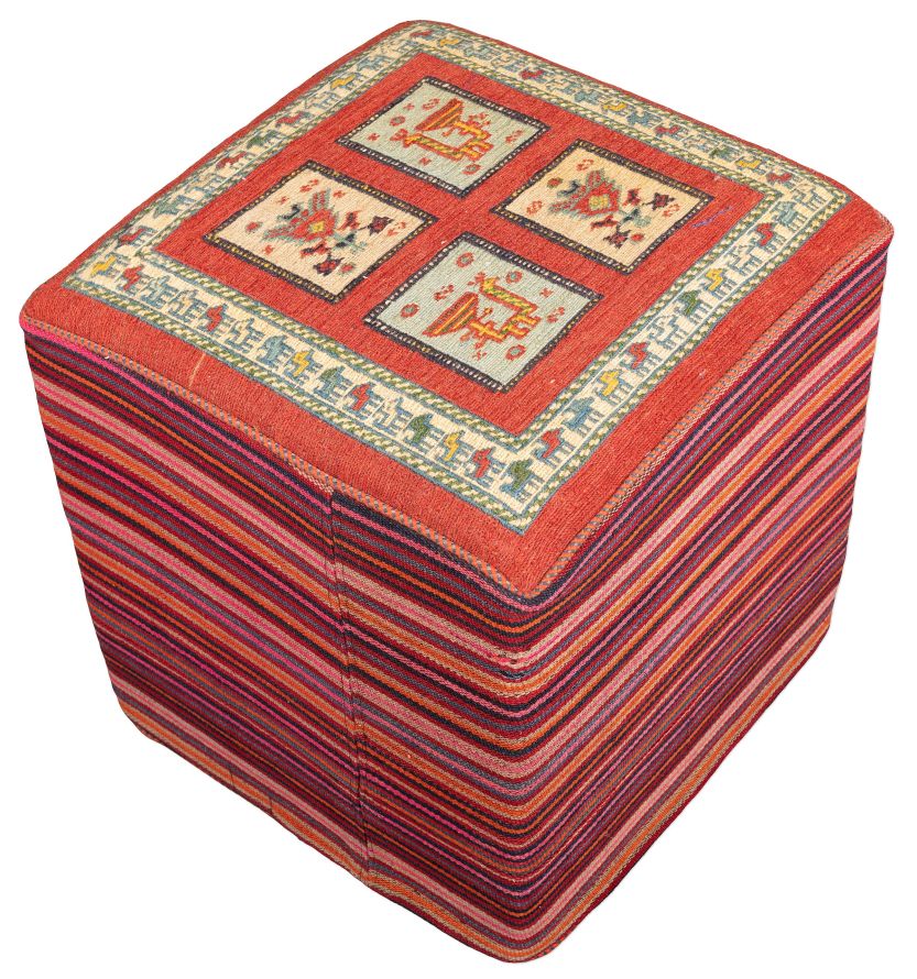 handgewebter Sumackkelim Afschar-Tabii-Sitzwürfel aus Persien Maß 46x46 cm