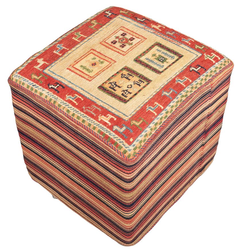 handgewebter Sumackkelim Afschar-Tabii-Sitzwürfel aus Persien Maß 48x46 cm