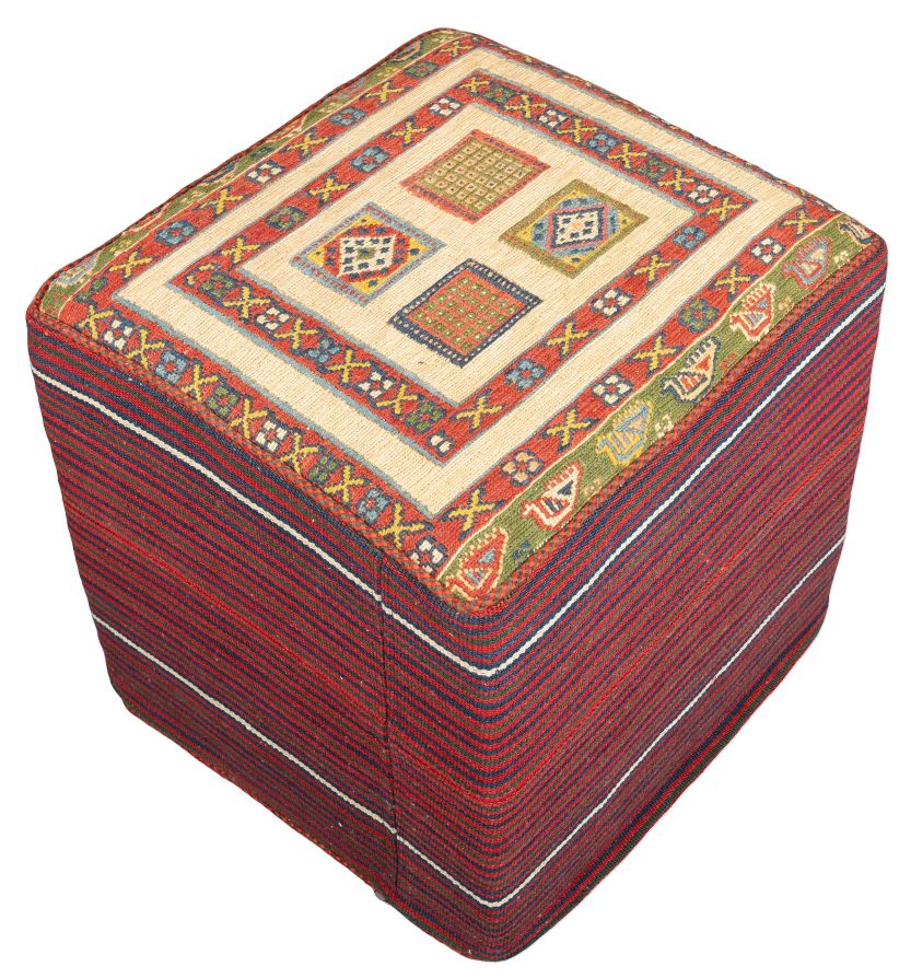 handgewebter Sumackkelim Afschar-Tabii-Sitzwürfel aus Persien Maß 49x45 cm