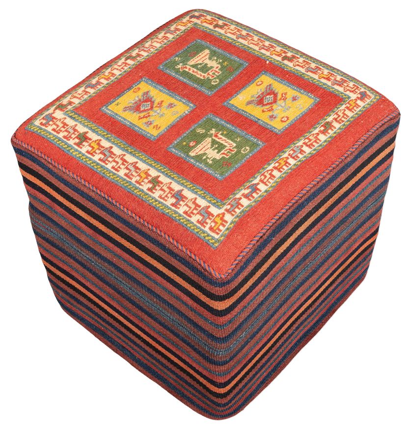 handgewebter Sumackkelim Afschar-Tabii-Sitzwürfel aus Persien Maß 49x47 cm