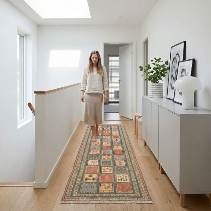 handgewebter Sumackkelim Afschar-Tabii aus Persien Maß 300x80 cm