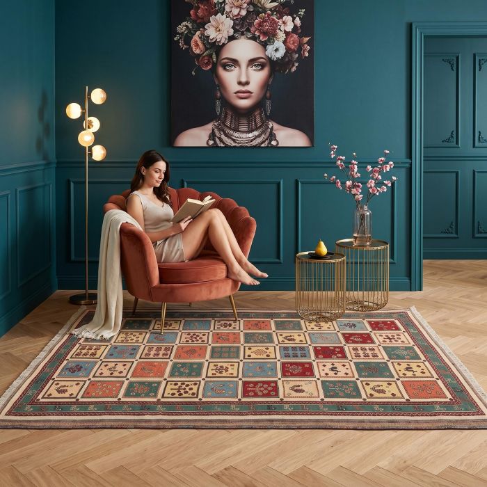 handgewebter Sumackkelim Afschar-Tabii aus Persien Maß 219x147 cm