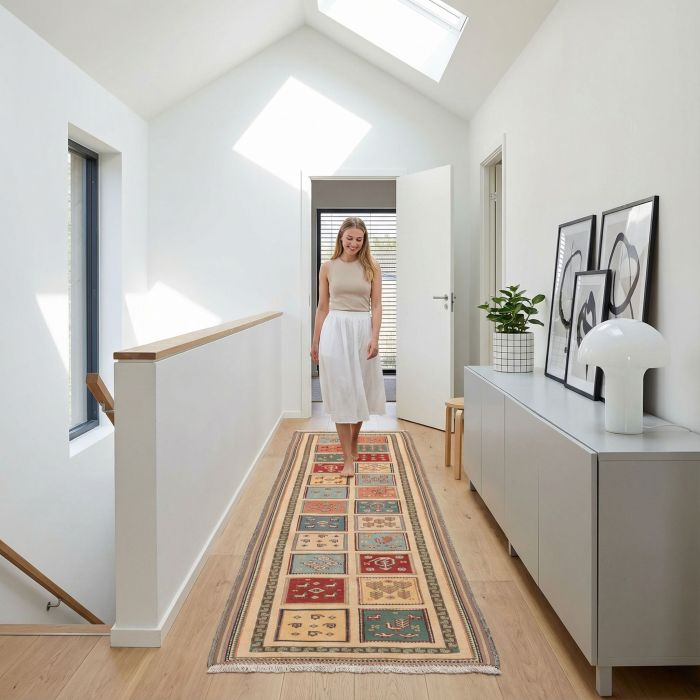 handgewebter Sumackkelim Afschar-Tabii aus Persien Maß 285x80 cm