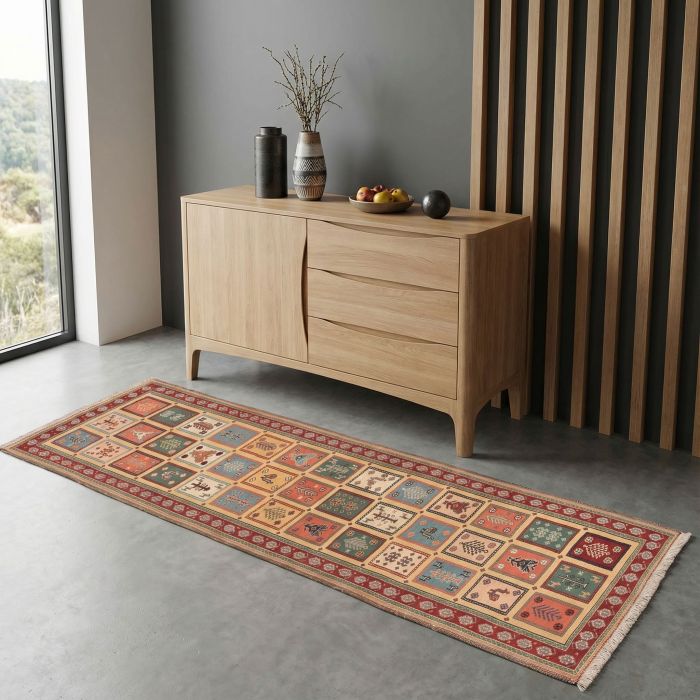 handgewebter Sumackkelim Afschar-Tabii aus Persien Maß 250x76 cm