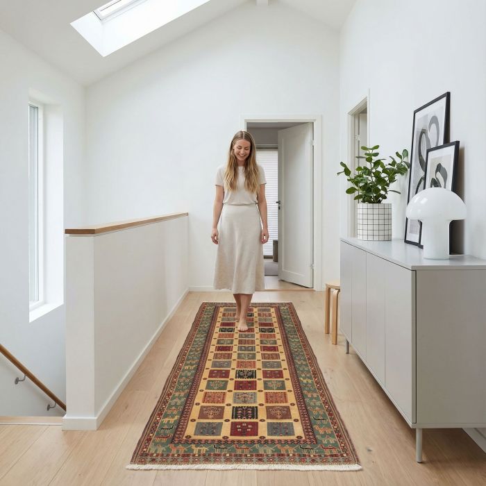 handgewebter Sumackkelim Afschar-Tabii aus Persien Maß 290x83 cm