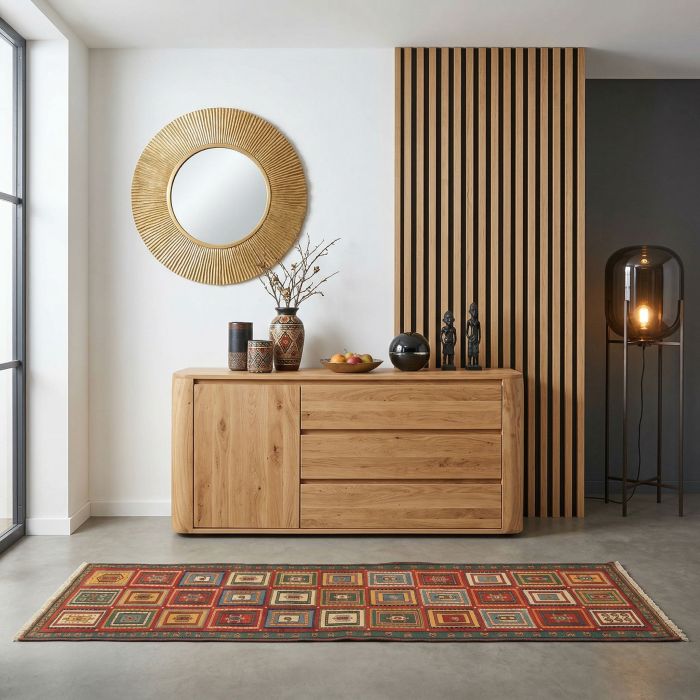 handgewebter Sumackkelim Afschar-Tabii aus Persien Maß 257x78 cm