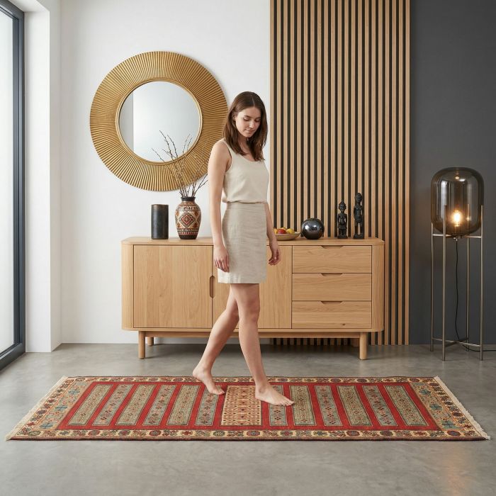 handgewebter Sumackkelim Afschar-Tabii aus Persien Maß 195x80 cm