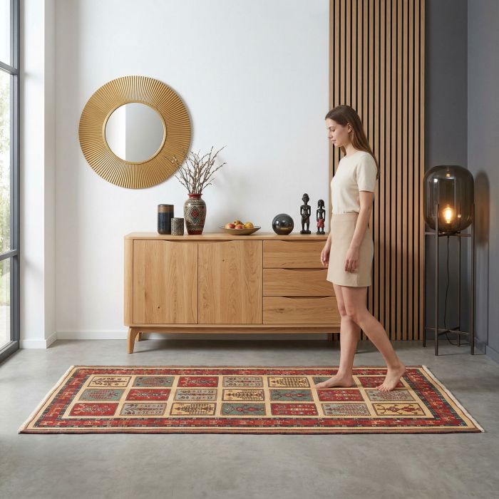 handgewebter Sumackkelim Afschar-Tabii aus Persien Maß 192x85 cm