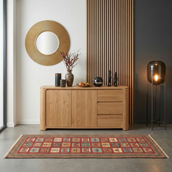 handgewebter Sumackkelim Afschar-Tabii aus Persien Maß 214x80 cm