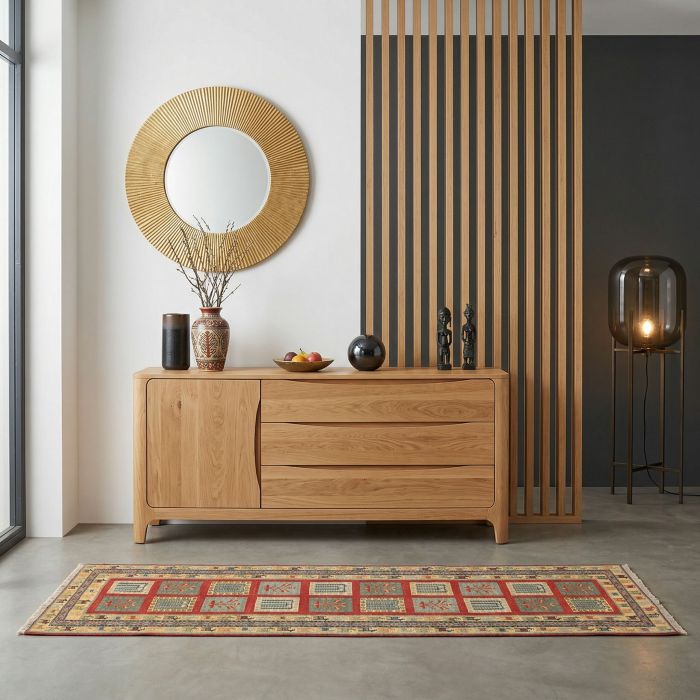 handgewebter Sumackkelim Afschar-Tabii aus Persien Maß 257x80 cm