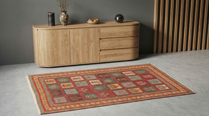 handgewebter Sumackkelim Afschar-Tabii aus Persien Maß 206x140 cm