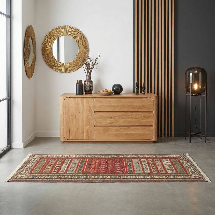 handgewebter Sumackkelim Afschar-Tabii aus Persien Maß 239x83 cm