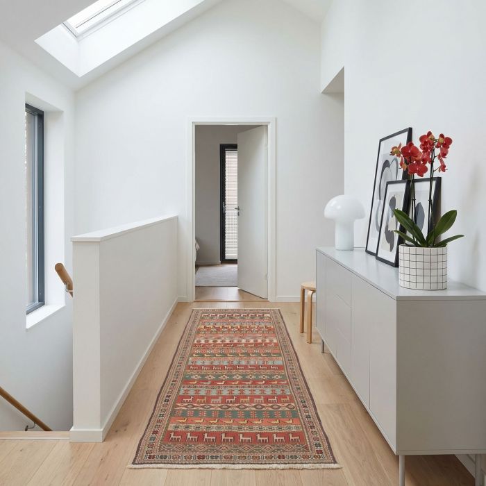 handgewebter Sumackkelim Afschar-Tabii aus Persien Maß 261x82 cm