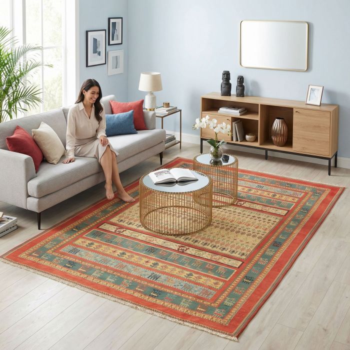 handgewebter Sumackkelim Afschar-Tabii aus Persien Maß 283x202 cm