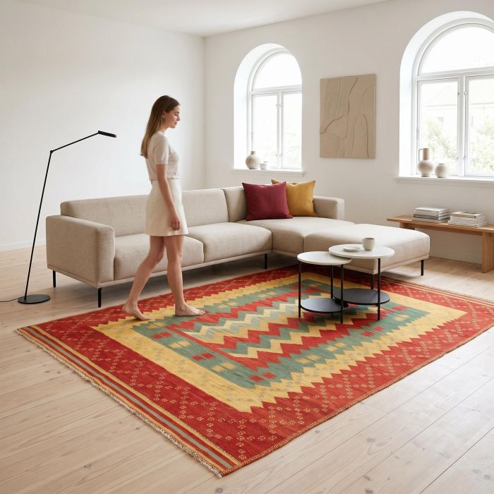 handgewebter Kelim Afschar-Kamo aus Persien Maß 287x193 cm