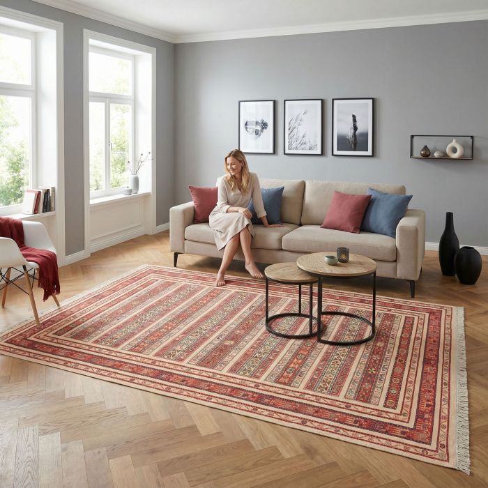 handgewebter Sumackkelim Afschar-Tabii aus Persien Maß 317x216 cm