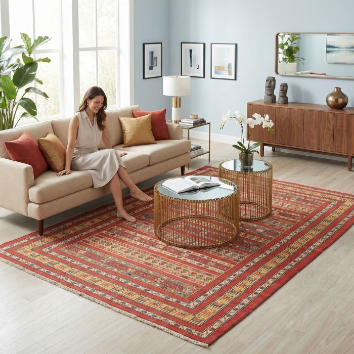 handgewebter Sumackkelim Afschar-Tabii aus Persien Maß 297x200 cm