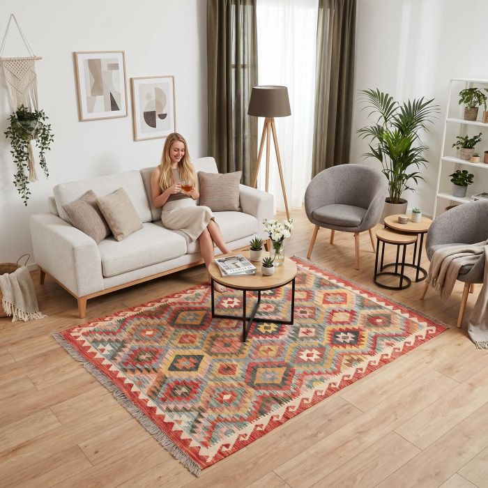 handgewebter Kelim Ghazghar aus Afghanistan Maß 198x149 cm