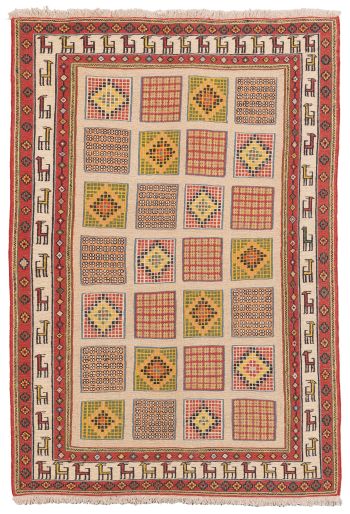 handgewebter Sumackkelim Afschar-Tabii aus Persien Maß 144x100 cm