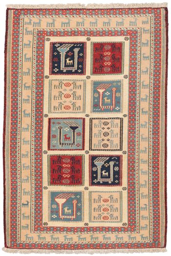 handgewebter Sumackkelim Afschar-Tabii aus Persien Maß 145x99 cm