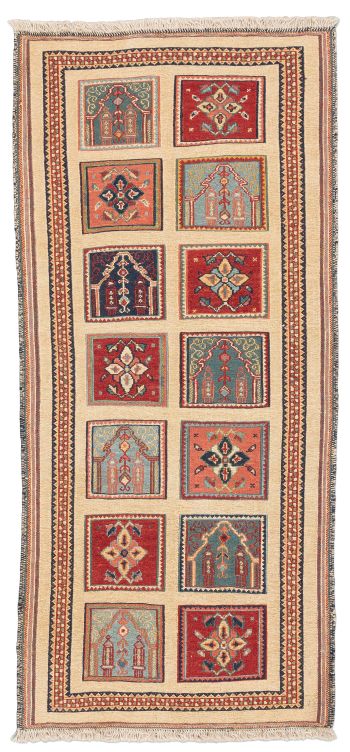 handgewebter Sumackkelim Afschar-Tabii aus Persien Maß 151x67 cm