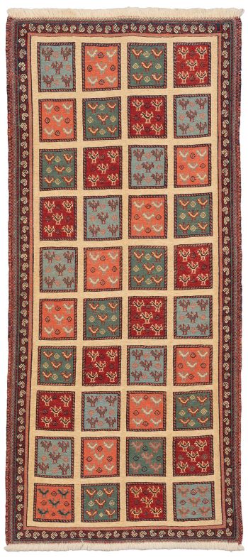 handgewebter Sumackkelim Afschar-Tabii aus Persien Maß 153x69 cm