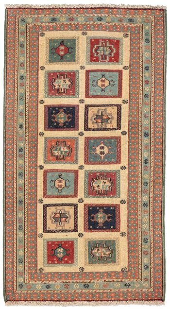 handgewebter Sumackkelim Afschar-Tabii aus Persien Maß 156x85 cm