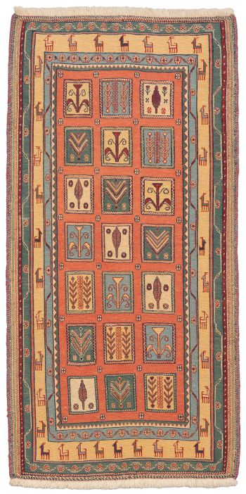 handgewebter Sumackkelim Afschar-Tabii aus Persien Maß 163x82 cm