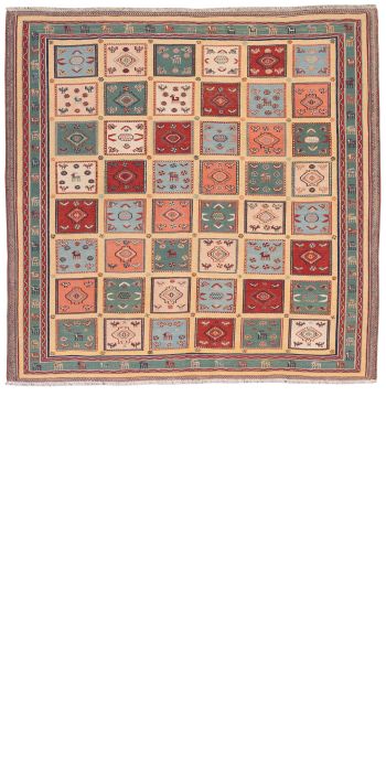 handgewebter Sumackkelim Afschar-Tabii aus Persien Maß 192x191 cm