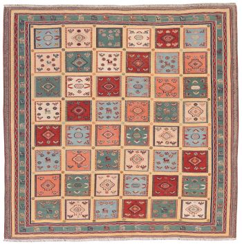 handgewebter Sumackkelim Afschar-Tabii aus Persien Maß 192x191 cm