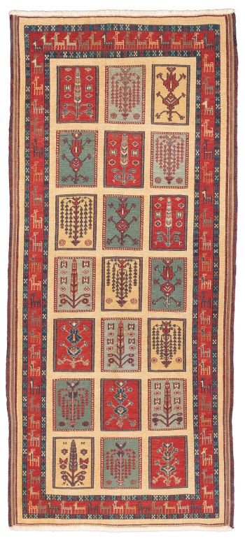 handgewebter Sumackkelim Afschar-Tabii aus Persien Maß 192x85 cm