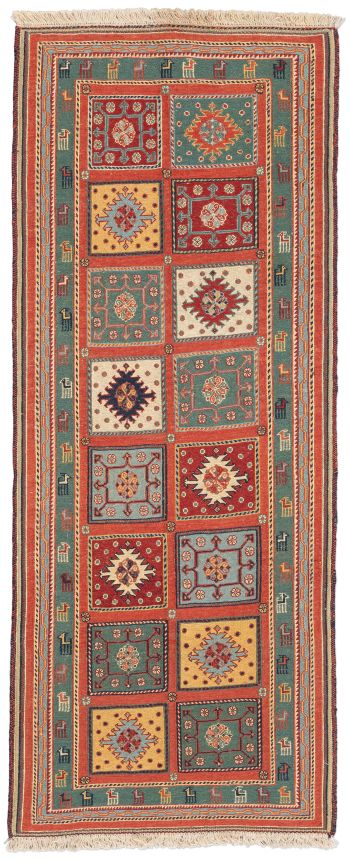 handgewebter Sumackkelim Afschar-Tabii aus Persien Maß 193x78 cm