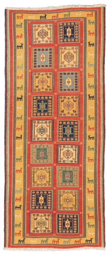 handgewebter Sumackkelim Afschar-Tabii aus Persien Maß 193x80 cm