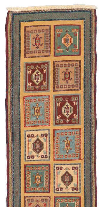 handgewebter Sumackkelim Afschar-Tabii aus Persien Maß 195x54 cm